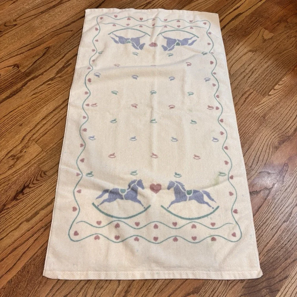 Vintage‎ Fieldcrest Rocking Horse Bath Towel Set 6 Pc 100% Cotton Hearts Pastel